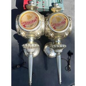 Pair Of Vintage 1972 Schlitz Beer Lighted 4-Sided Wall Sconces Working
